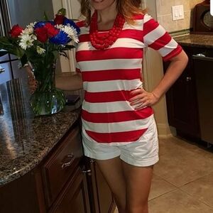 Chic Red and White Striped Women's Tee